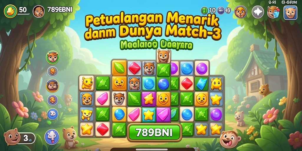 Tampilan menarik gameplay Match-3 789BNI yang penuh warna.