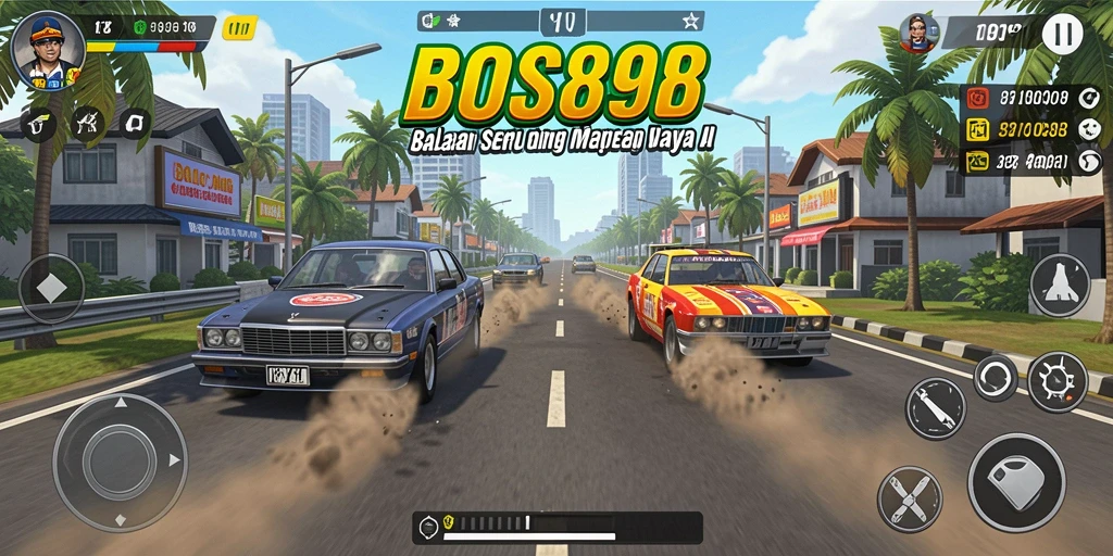 Tampilan gameplay BOS898 yang menegangkan dan balapan seru.