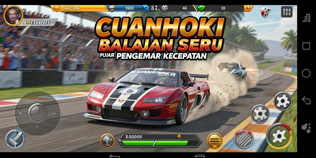 Screenshot CUANHOKI menampilkan aksi balapan mendebarkan.