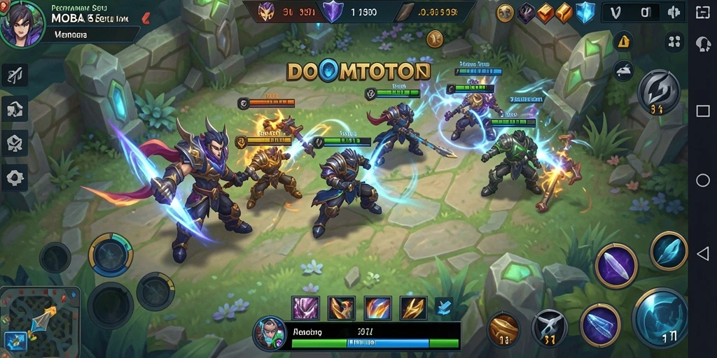Tampilan gameplay intens dari DOMTOTO dalam mode MOBA.