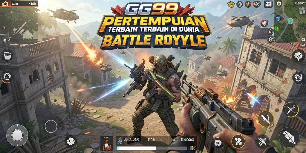 Screenshot GG99 menunjukkan aksi seru di medan perang Battle Royale.