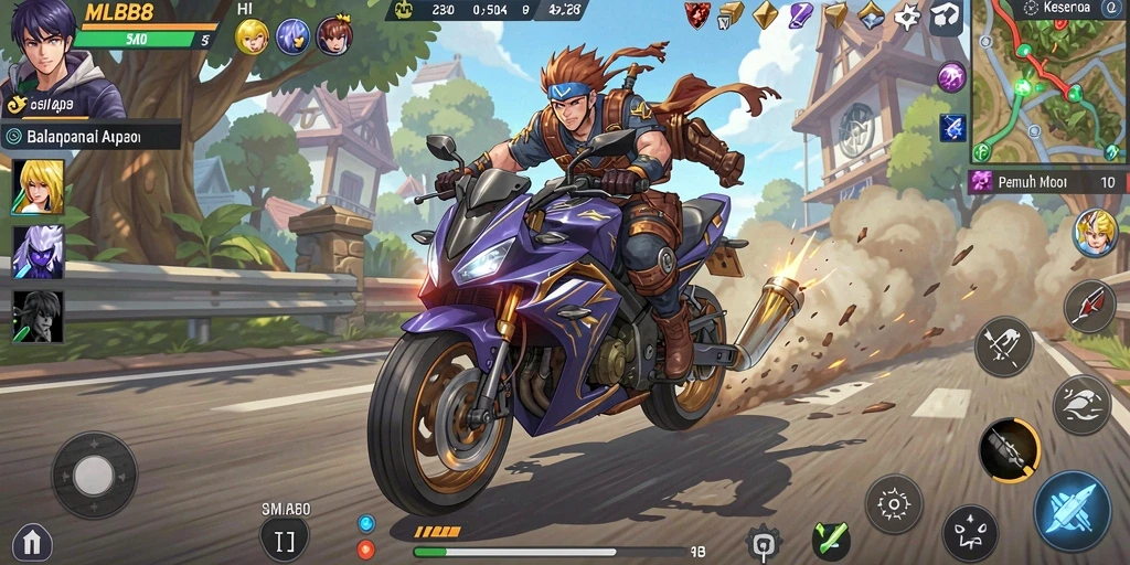 Tampilan gameplay mendebarkan di MLBB8 dengan motor berkecepatan tinggi.