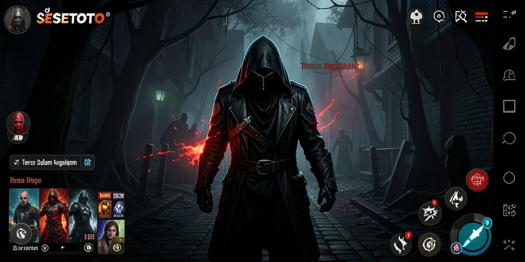 Tampilan gameplay SESETOTO dengan suasana horor yang mencekam.
