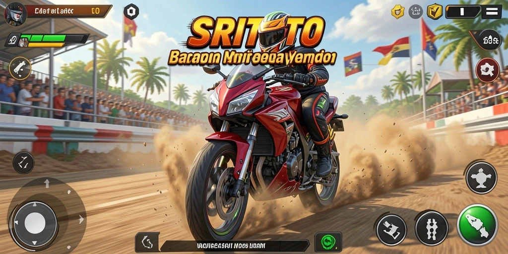 Gameplay seru SRITOTO dengan balapan motor yang menantang.